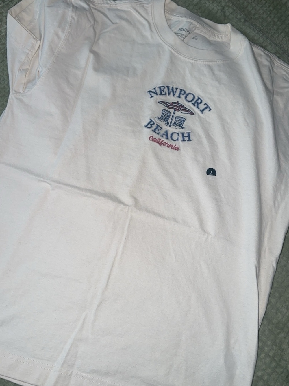 Hollister White Newport Beach Graphic Tee with Blue and Red Accents